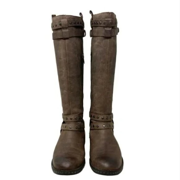 Born Gwynn Harness Knee High Brown Leather Double Buckle Riding Boots - Size 6.5 - Picture 5 of 10
